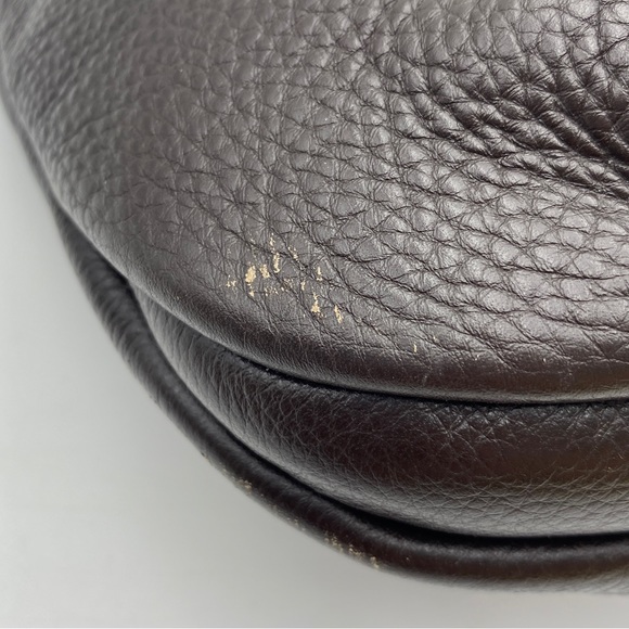 Talbots Dark Chocolate Brown Pebble Leather Shoulder Purse Bag Gold Belt Detail - Picture 7 of 11